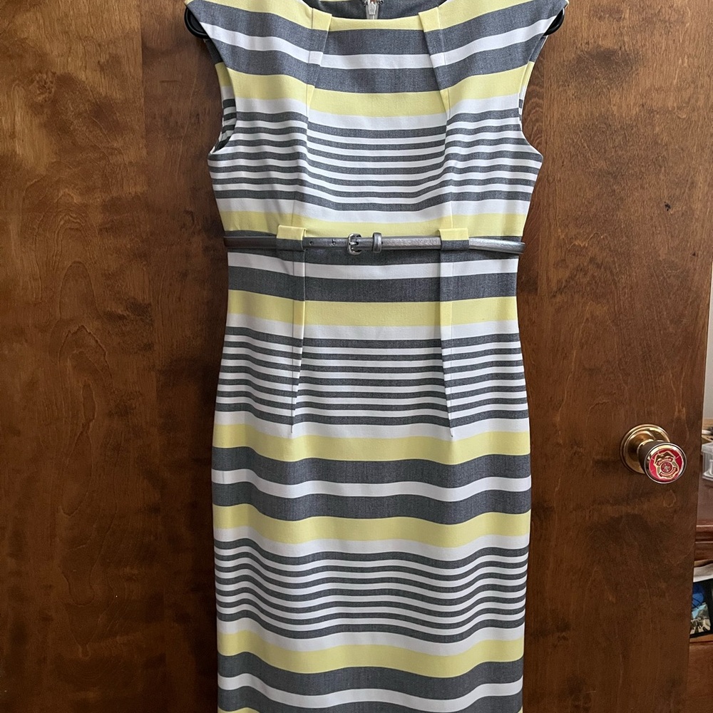 Calvin Klein Yellow and Gray Striped Midi Dress